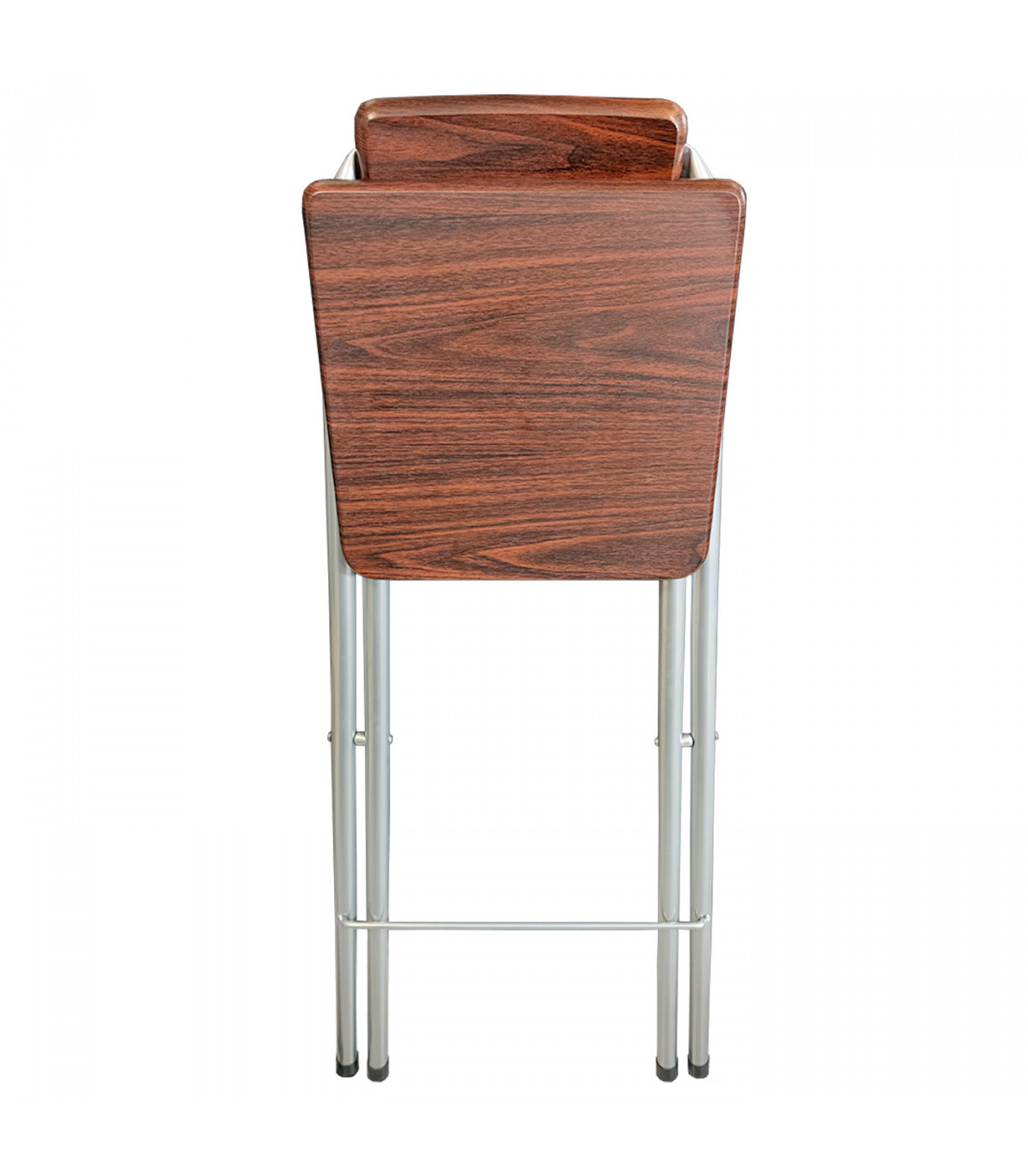 Taburete metálico plegable con asiento de madera, respaldo tubular,  reposapiés, banqueta, silla, interior, cocina, hogar, color