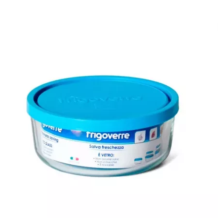 Fiambrera de cristal 310 ml con tapa azul, apta microondas Fiambrera de cristal 310 ml con tapa azul, apta microondas