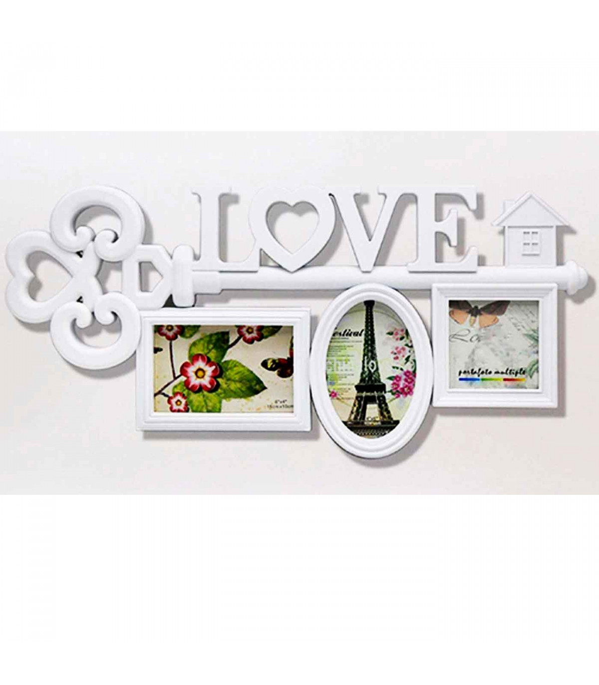 Marco para 3 fotos de pared múltiple 27 x 57.5 x 2 cm decoración del hogar  love.Multimarco portafotos color blanco