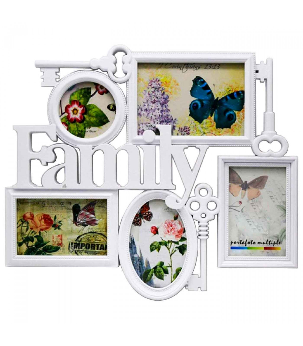 Marco para 5 fotos de pared múltiple 39 x 45 x 2 cm decoración del hogar  family. Multimarco portafotos color blanco