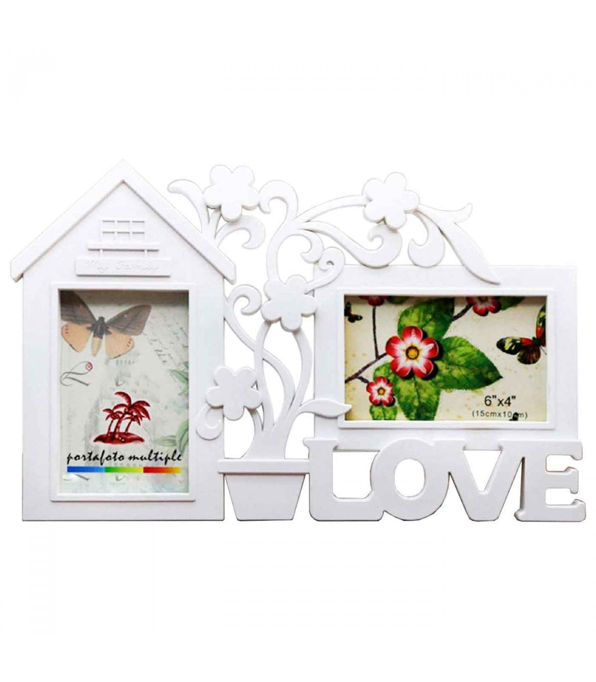 Marco para 2 fotos de pared múltiple, decoración del hogar. Multimarco  portafotos love 23,7 x 37 x 2 cm color blanco