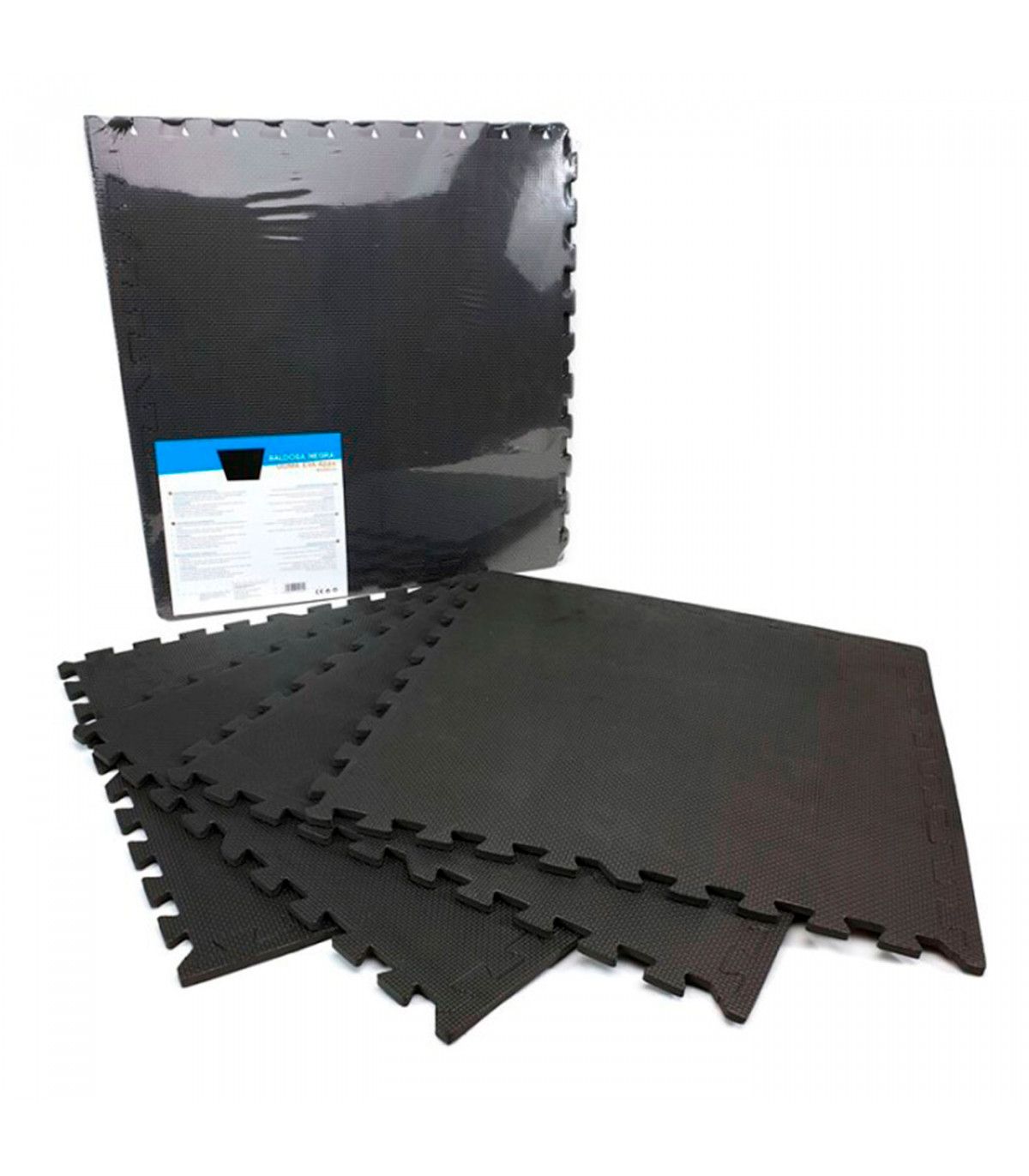 Pack 4 baldosas de goma eva 60 x 60 x 1 cm, color negro. Esterilla puzzle  para suelo de fitness y gimnasio, alfombrilla de prote