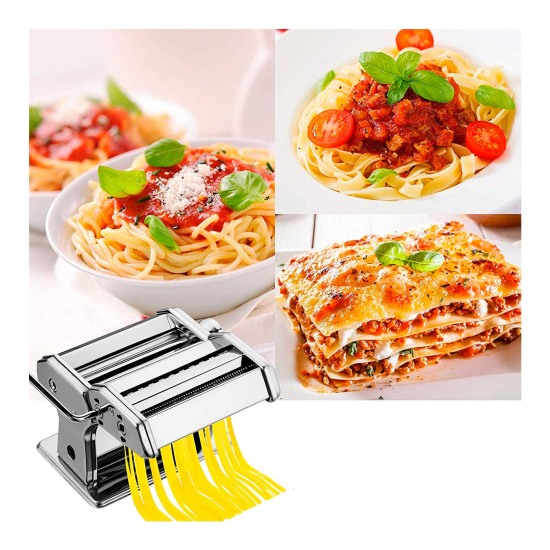 Máquina para hacer pasta, hecho en casa de acero inoxidable manual con  ajustes de grosor ajustables, cortador de fideos resistentes para  espaguetis