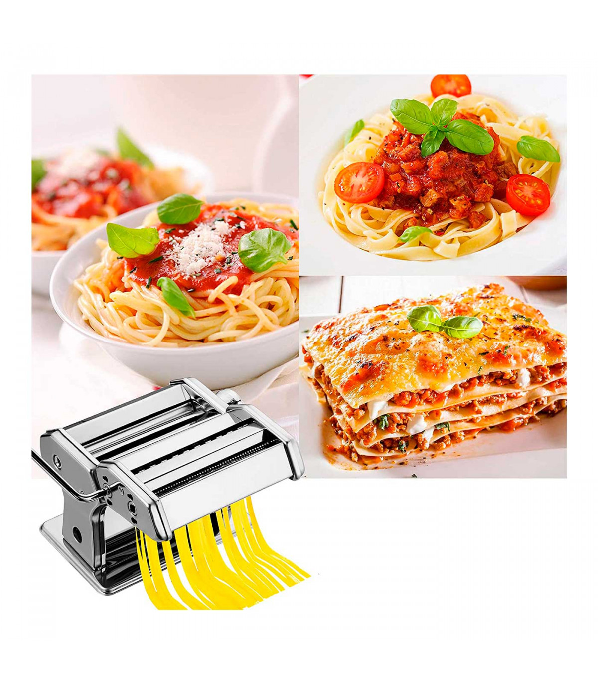 máquina de pasta Bugucat Máquina para hacer pasta de acero inoxidable fácil de usar y limpiar manual cortador con pinza para espaguetis lasaña fresca 