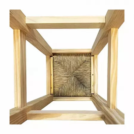 Taburete de Madera de Pino con Asiento de Rafia y Reposapiés Taburete de Madera de Pino con Asiento de Rafia y Reposapiés