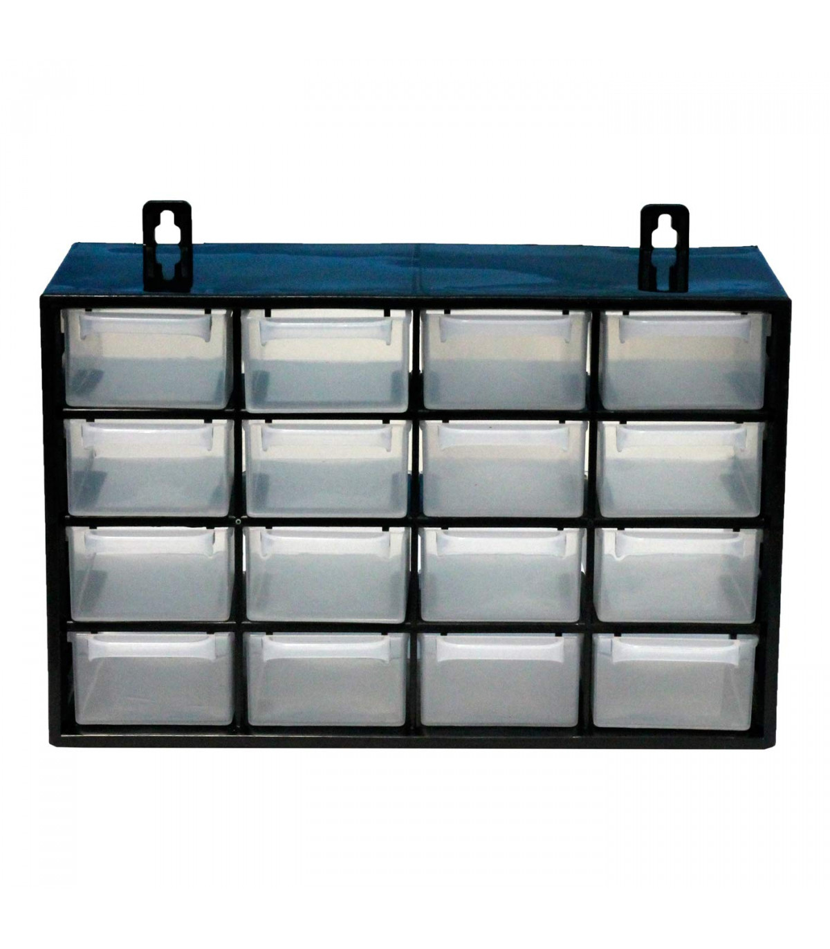 Clasificador apilable con 16 cajones, negro, 17 x 27 x 12 cm. Módulo,  estante organizador de plástico para piezas pequeñas, tall