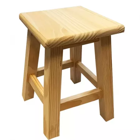 Taburete de pino natural 35,5 cm con reposapiés estable Taburete de pino natural 35,5 cm con reposapiés estable