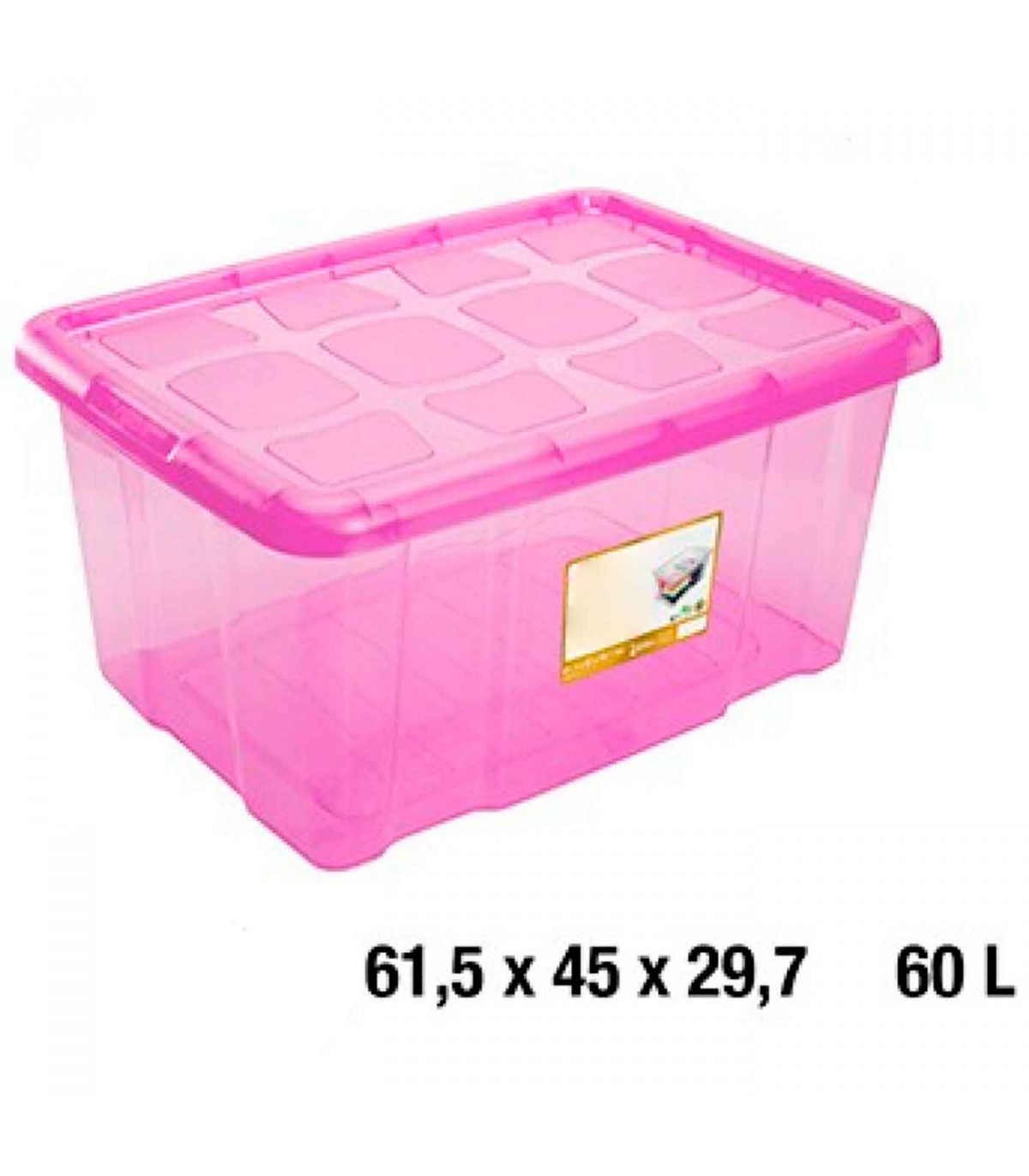 Caja de almacenaje tapa, plástico translúcido, cajón ordenación, almacenamiento de objetos, hogar, 60 litros, 29,
