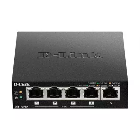 Switch D-Link Gigabit PoE+ 5 Puertos – Alta Velocidad Segura Switch D-Link Gigabit PoE+ 5 Puertos – Alta Velocidad Segura