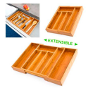 Bandeja de cubiertos de madera de bambú extensible, cajón organizador, de 5  a 7 compartimentos ajustables (tamaño:42 x 34 x 5 cm). : : Hogar y  cocina