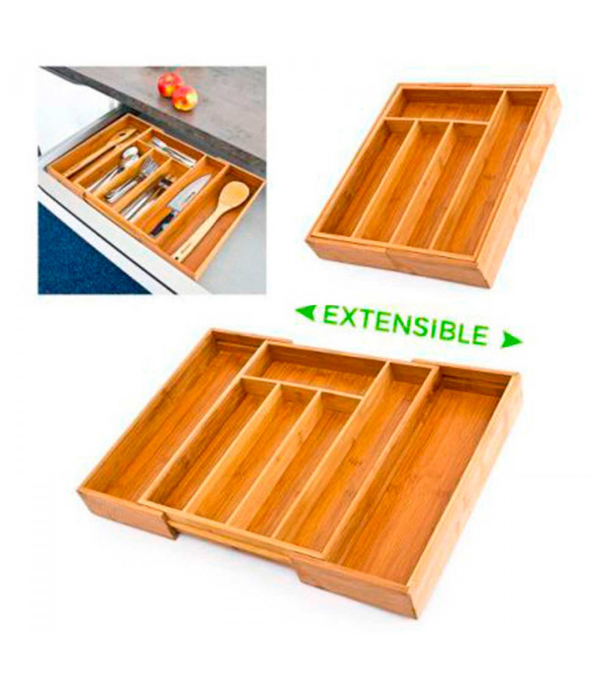Organizador de cuchillos para cajón de cocina de madera de haya