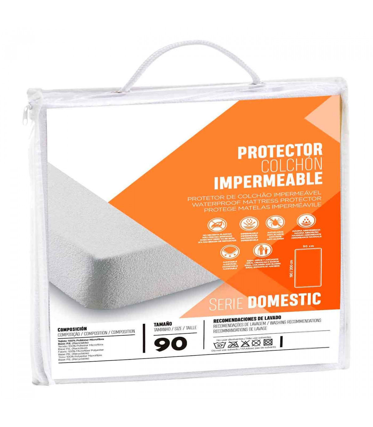 Rams - Protector colchon impermeable ajustable antiácaros transpirable 100%  Microfibra de poliéster 190/200 X 90 cm