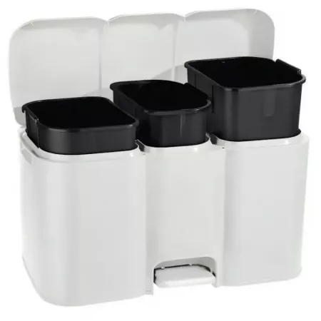 Cubo de basura triple 40L con pedal y tapa para reciclaje Cubo de basura triple 40L con pedal y tapa para reciclaje