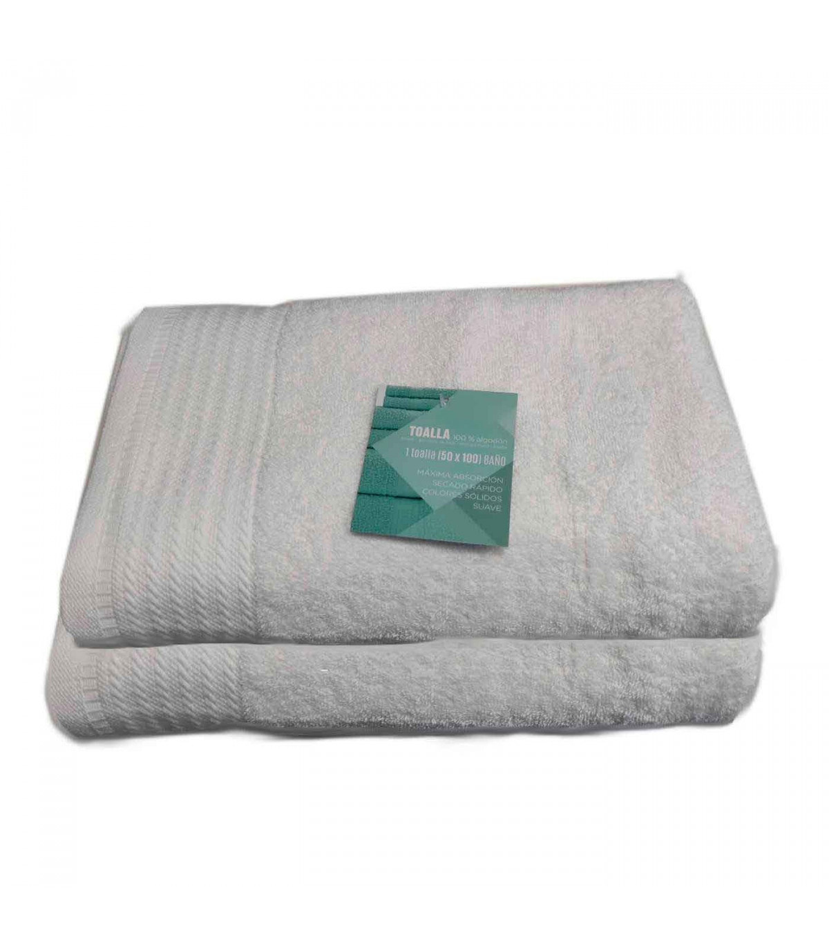 Rams - Pack de 2 toallas de baño realizadas 100% algodón, de color blanco,  de 50x100 cm con bonito diseño en su lateral. Toallas