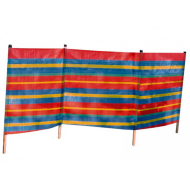 Paravientos de 4 palos con colores alegres y divertidos, de 300 x 120 cm, ideal para acampadas o para la playa. Protector para el viento con 3 paneles y postes de madera, para distintas ocasiones.