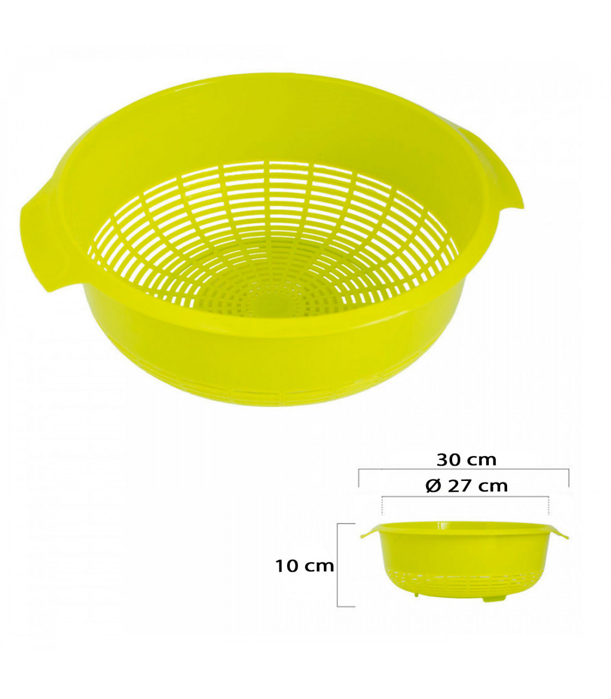 Tradineur - Escurreverduras de plástico con asas, colador, cesta de drenaje  de frutas, verduras, pasta, cocina, Ø 27 cm, color a
