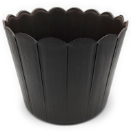 Tradineur - Maceta de plástico redonda, diseño rústico, recipiente, macetero para plantas, flores, jardín, balcón (Marrón oscuro, 16,8 x 21 cm)