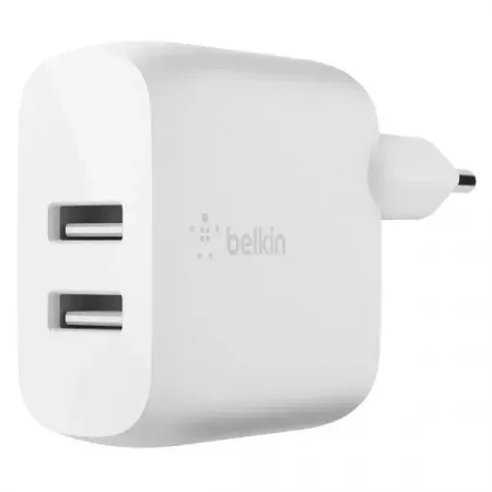 Cargador Doble USB-A Belkin 12W Blanco – Carga Rápida Cargador Doble USB-A Belkin 12W Blanco – Carga Rápida