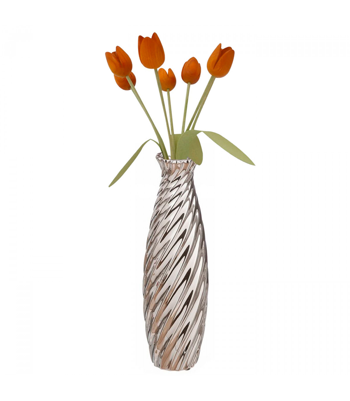 Tradineur - Jarrón metálico plateado, diseño con ondas, florero minimalista, recipiente para decoración del hogar,