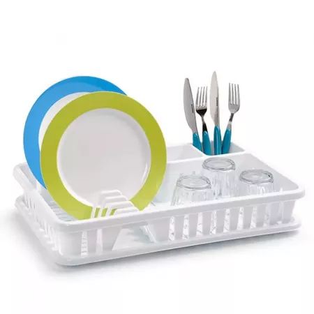 Escurreplatos Blanco con Bandeja para 12 Platos y Cubiertos Escurreplatos Blanco con Bandeja para 12 Platos y Cubiertos