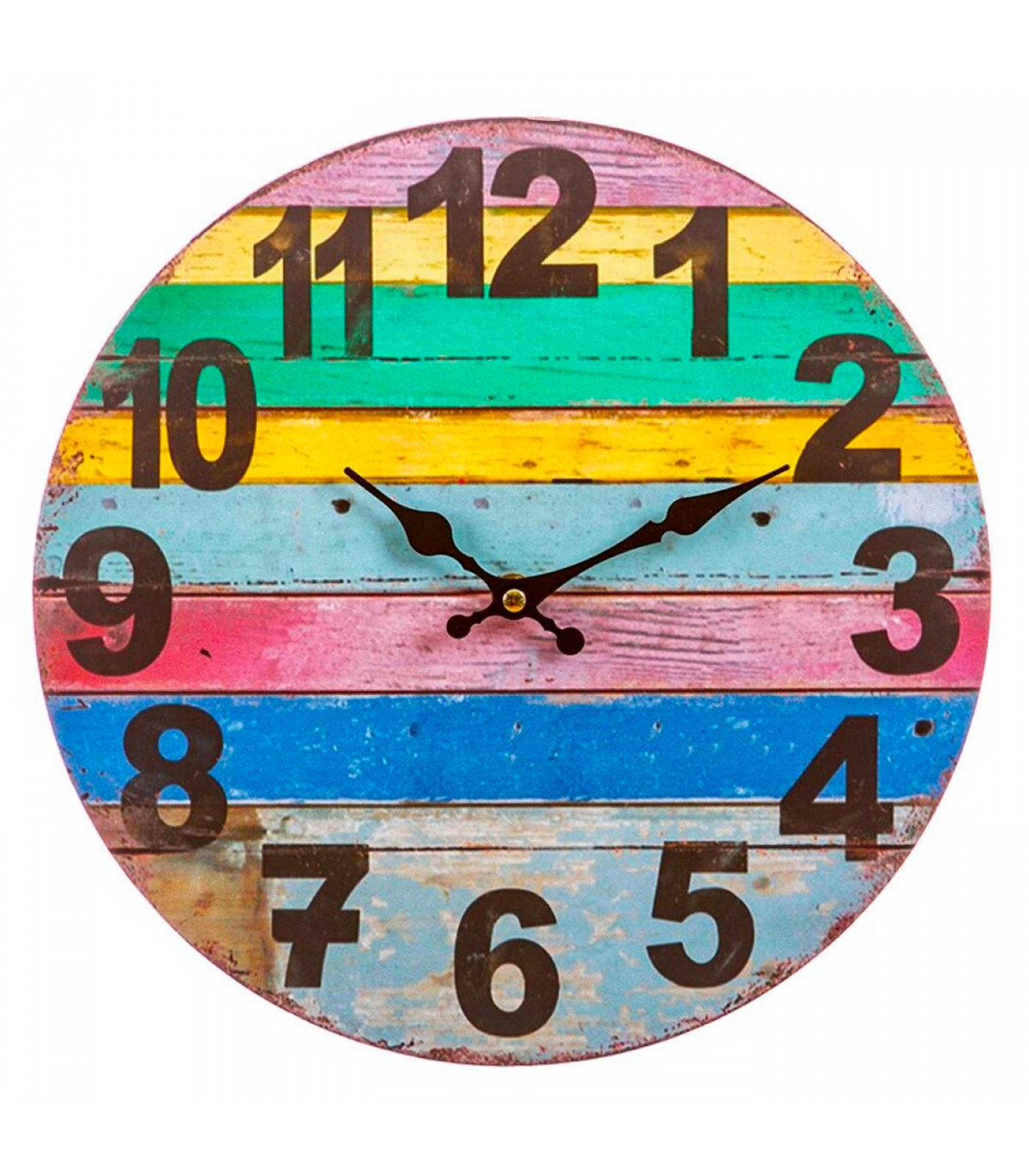Tradineur - Reloj de pared de madera redondo con números grandes