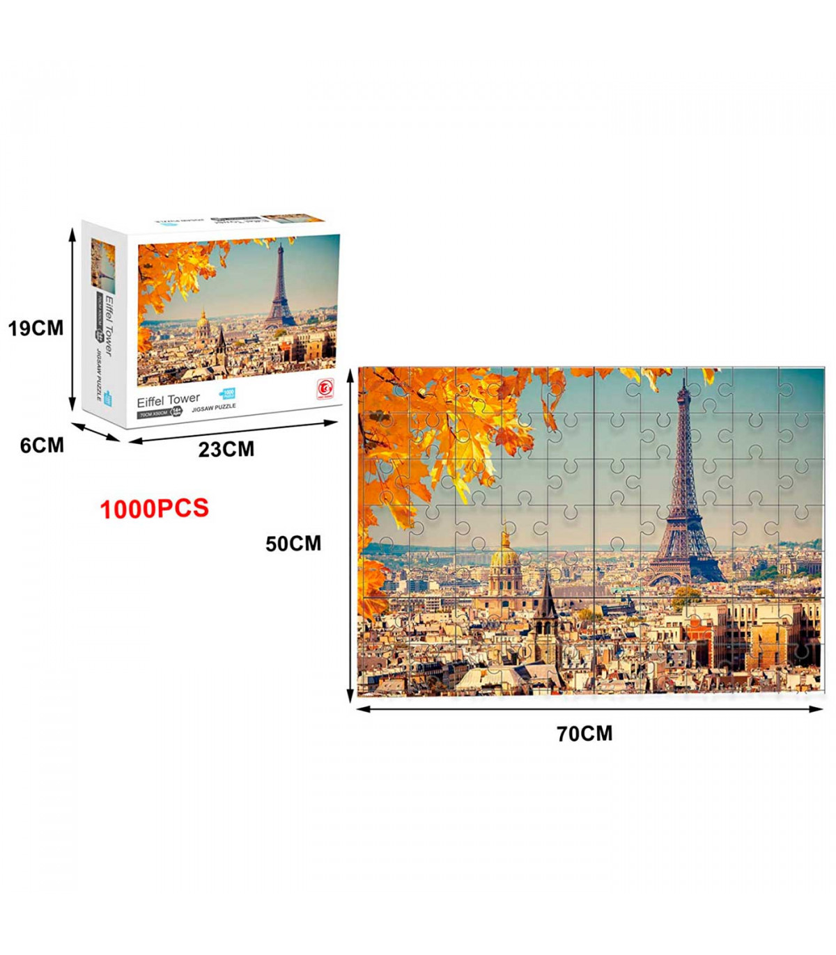 Puzzle 1000 piezas Torre Eiffel, París, rompecabezas clásico para adultos 70 x 50 cm, puzzle partir de 14 años, juego e