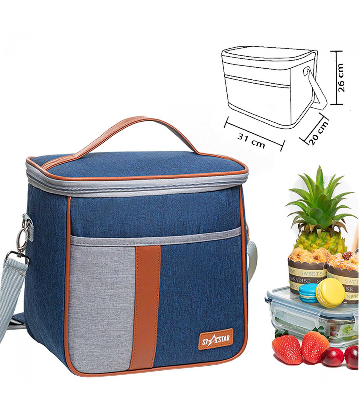 Bolsa nevera térmica de tela porta alimentos con aislamiento, asa y correa  ajustable, picnic, playa, camping (15 lit