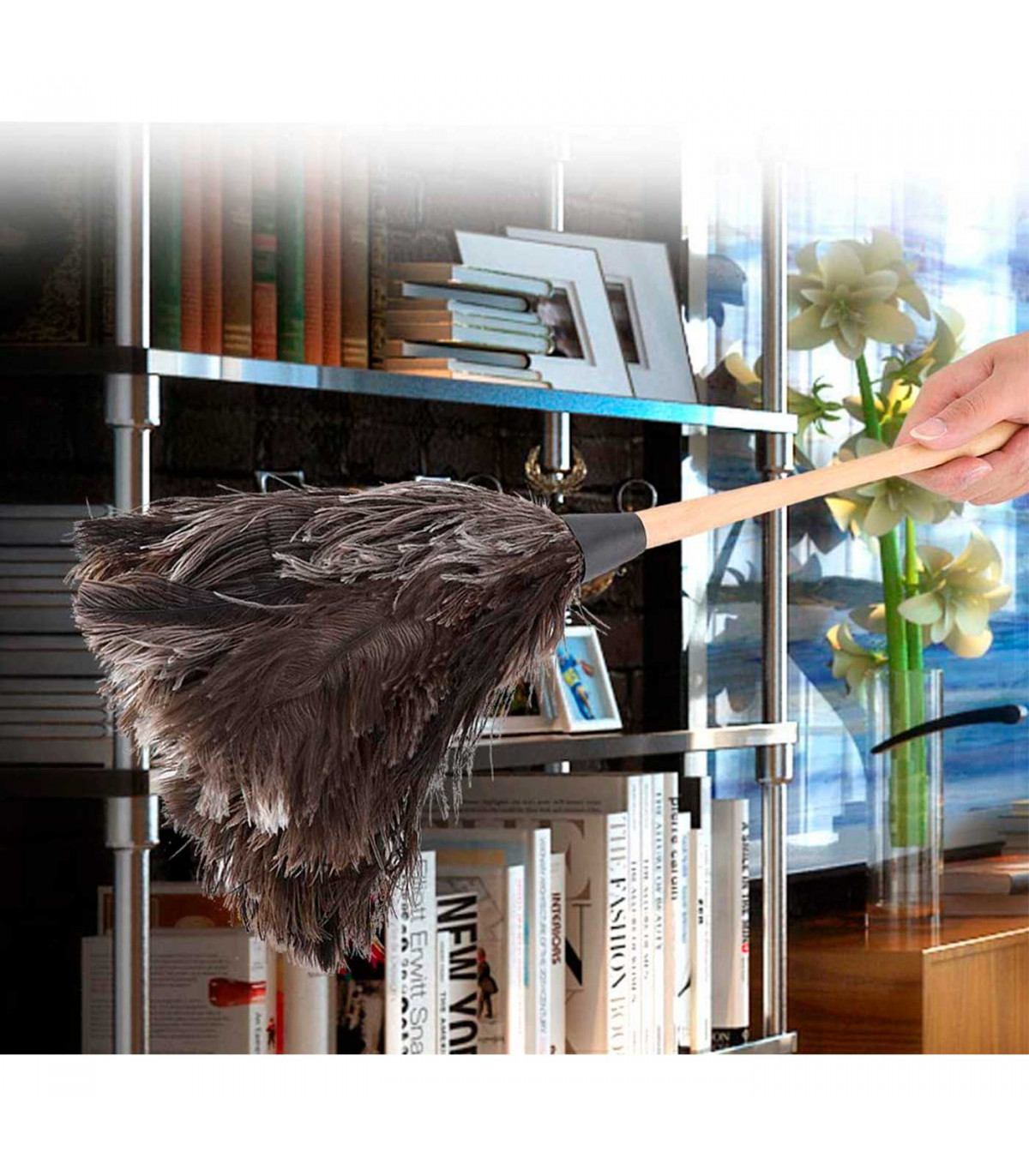 Pamex - Plumero de plumas de avestruz 64 cm, mango de madera con cordón,  plumero atrapapolvo, plumas suaves, reutilizable, lavab