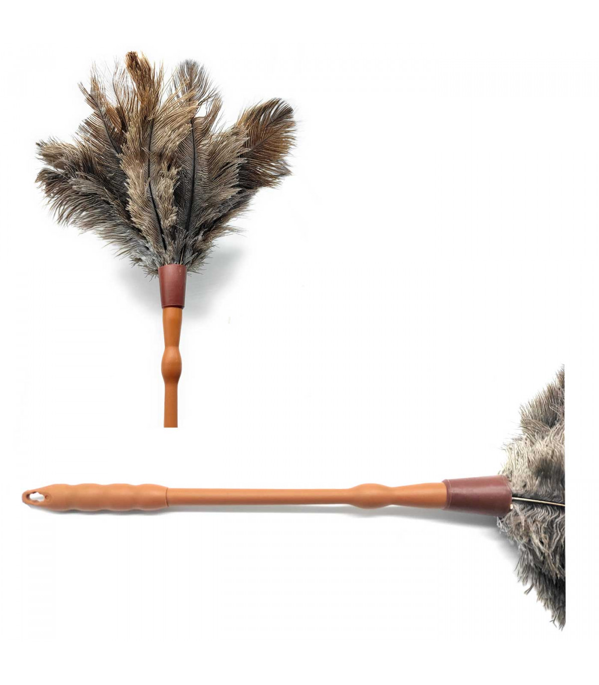Tradineur - Plumero de avestruz con mango torneado de plástico y plumas  suaves, lavable, limpieza de polvo, telas de araña, hoga