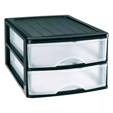 Cajonera Compacta 2 Cajones Negra y Transparente Resistente Cajonera Compacta 2 Cajones Negra y Transparente Resistente