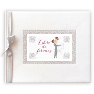 Tradineur - Libro de firmas para bodas con lazo de seda, álbum en blanco para mensajes de invitados, regalo para novios (64 páginas, 23,5 x 27 cm)