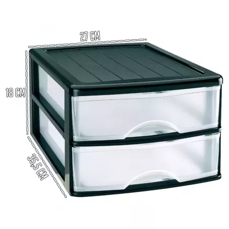 Cajonera Compacta 2 Cajones Negra y Transparente Resistente Cajonera Compacta 2 Cajones Negra y Transparente Resistente