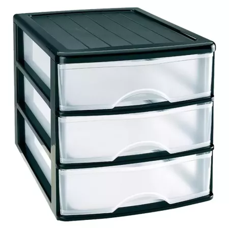 Cajonera Compacta 3 Cajones Plástico Negro Transparente Cajonera Compacta 3 Cajones Plástico Negro Transparente