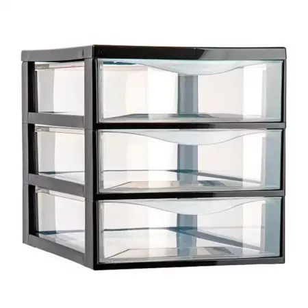 Cajonera Compacta 3 Cajones Plástico Negro Transparente Cajonera Compacta 3 Cajones Plástico Negro Transparente