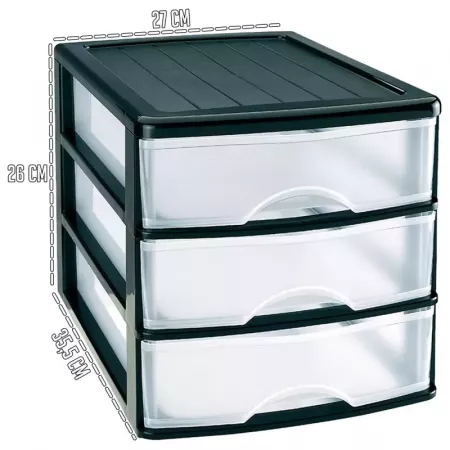 Cajonera Compacta 3 Cajones Plástico Negro Transparente Cajonera Compacta 3 Cajones Plástico Negro Transparente