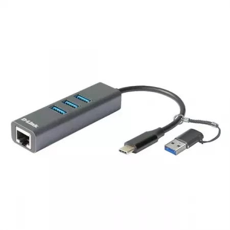 Adaptador D-Link USB-C Gigabit + 3 Puertos USB 3.0 rápido Adaptador D-Link USB-C Gigabit + 3 Puertos USB 3.0 rápido