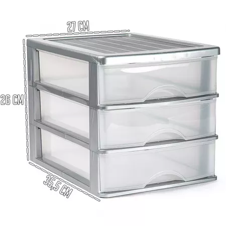 Cajonera 3 Cajones Transparente Plata, Resistente y Compacta Cajonera 3 Cajones Transparente Plata, Resistente y Compacta