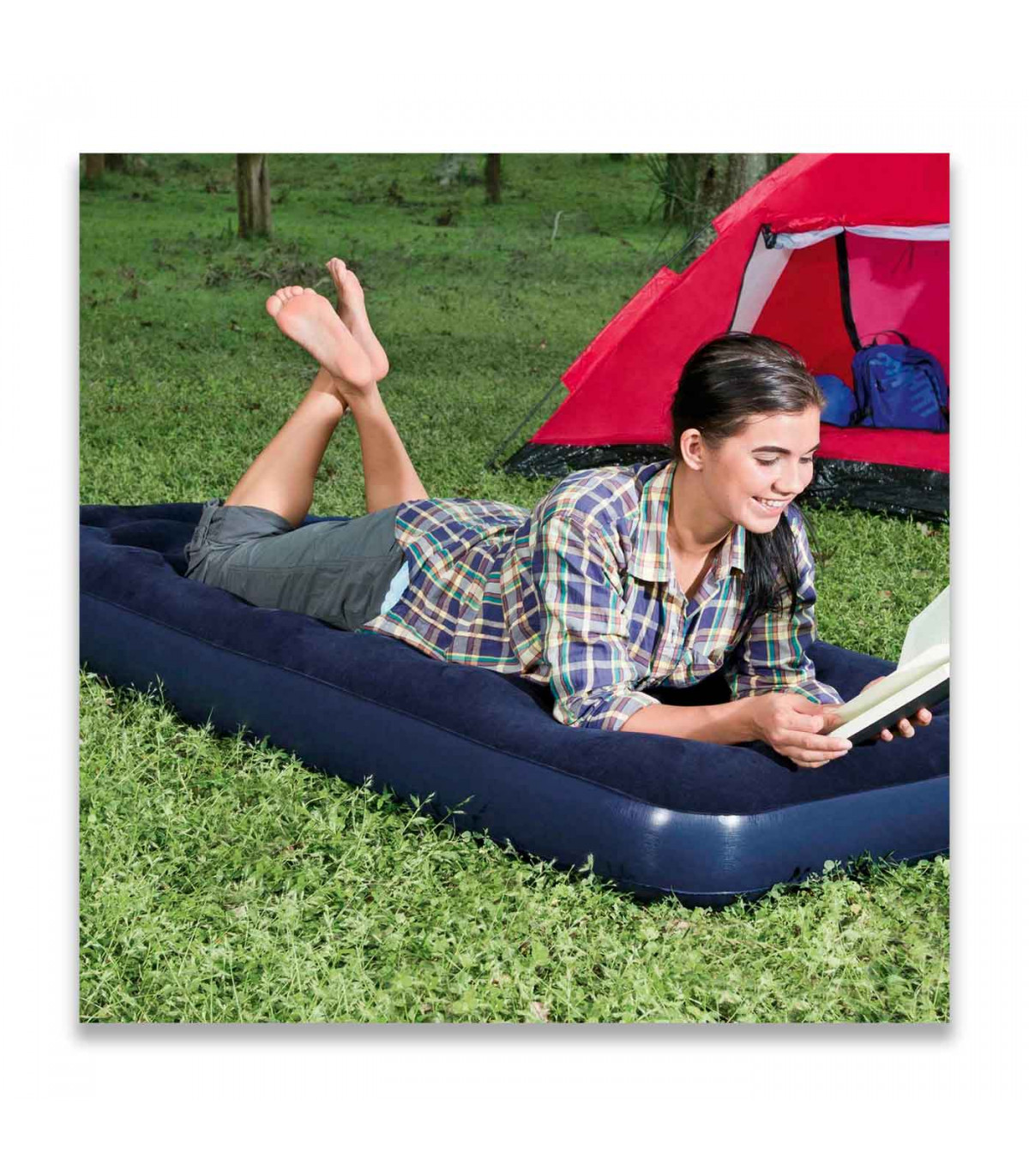 Tradineur - Colchón hinchable individual para camping, estructura tubular,  agradable al tacto, aire libre. 185 x 76 x 22 cm