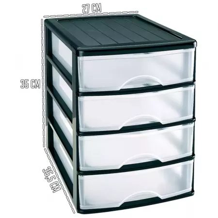 Cajonera 4 Cajones Negra Transparente, Plástico Premium Cajonera 4 Cajones Negra Transparente, Plástico Premium