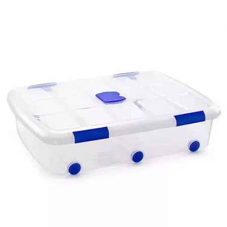 Caja de almacenamiento 56L con tapa y ruedas, transparente Caja de almacenamiento 56L con tapa y ruedas, transparente