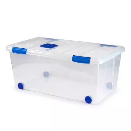 Caja Plástico Transparente 61L con Tapa y Ruedas Antipolillas Caja Plástico Transparente 61L con Tapa y Ruedas Antipolillas