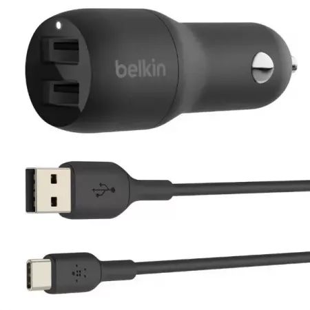 Belkin Cargador Dual Auto 24W 1m Negro – Carga Rápida Belkin Cargador Dual Auto 24W 1m Negro – Carga Rápida