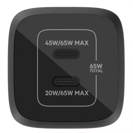 Belkin Cargador USB-C Doble GAN 65W Rápido y Eficiente Negro Belkin Cargador USB-C Doble GAN 65W Rápido y Eficiente Negro