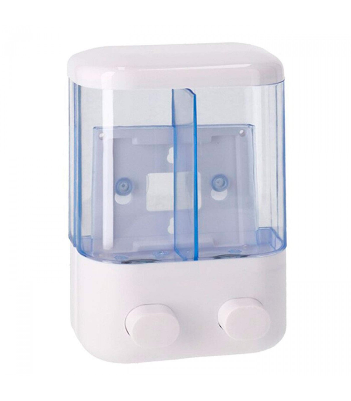 Tradineur - Dispensador de jabón líquido con 2 compartimentos de 380 ml,  plástico, dispensador de gel y champú con botón, montaj
