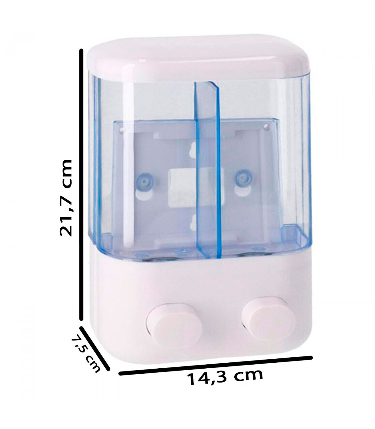 Tradineur - Dispensador de jabón líquido con 2 compartimentos de 380 ml,  plástico, dispensador de gel y champú con botón, montaj
