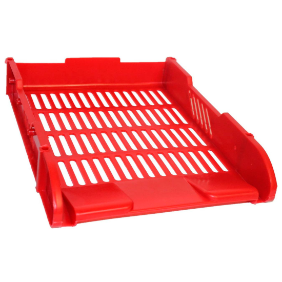 JAM PAPER Bandejas apilables de media escritorio, color rojo, organizador  de suministros de oficina y escritorio, se vende individualmente
