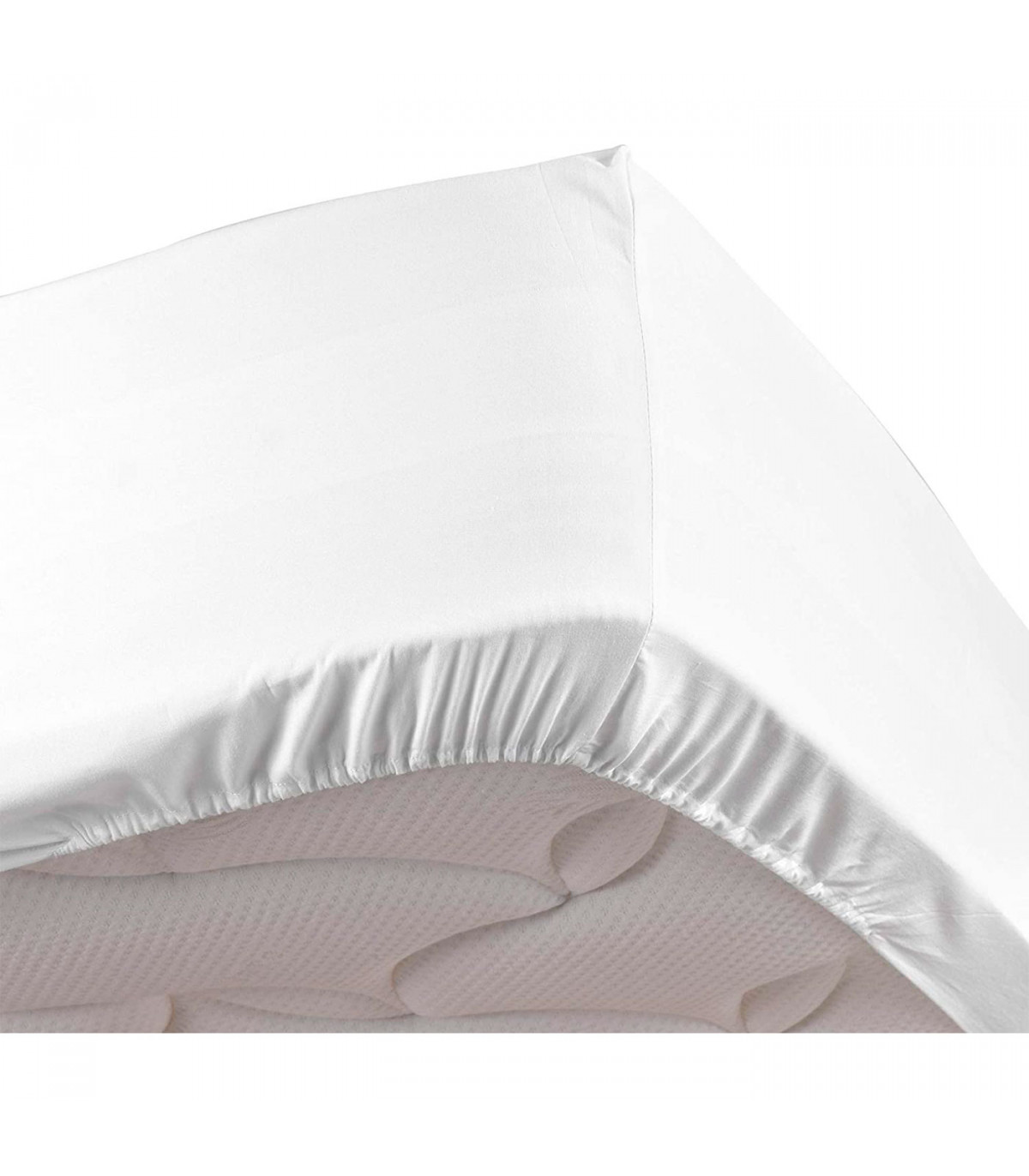Tradineur - Sábana bajera algodón para cama de 135, especial pieles sensibles, suave transpirable (Blanco, 135 x