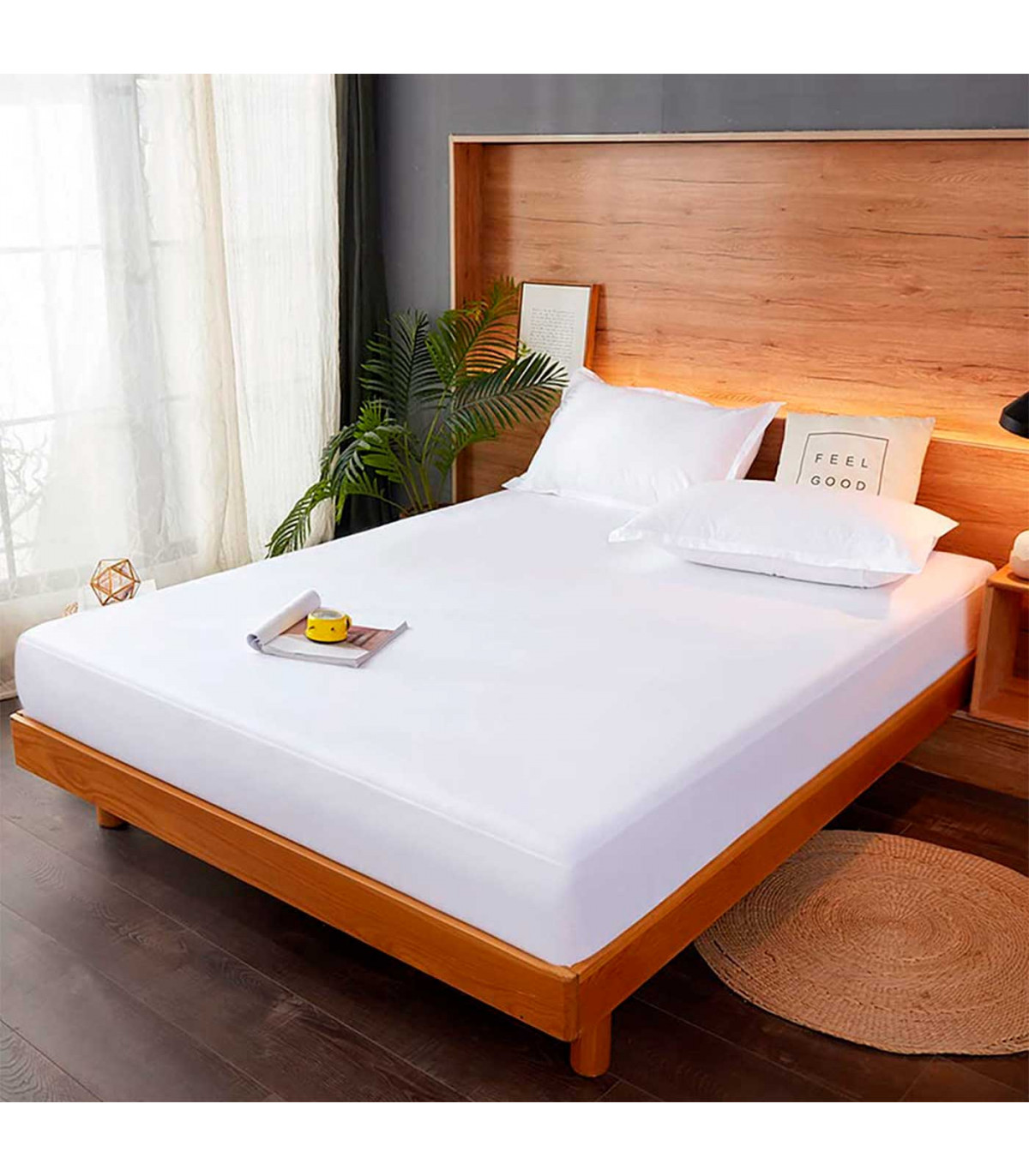 Tradineur - Sábana bajera ajustable de algodón para cama de 135