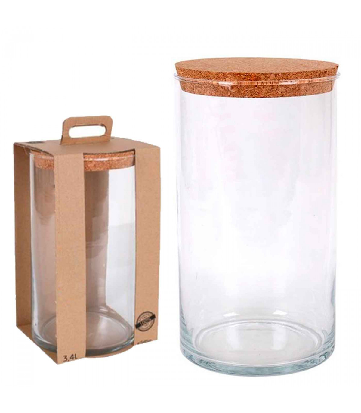 Tradineur - Pack de 6 botellas de cristal, frascas con tapón de corcho,  recargable, con diseño tradicional, capacidad 1 litro, l