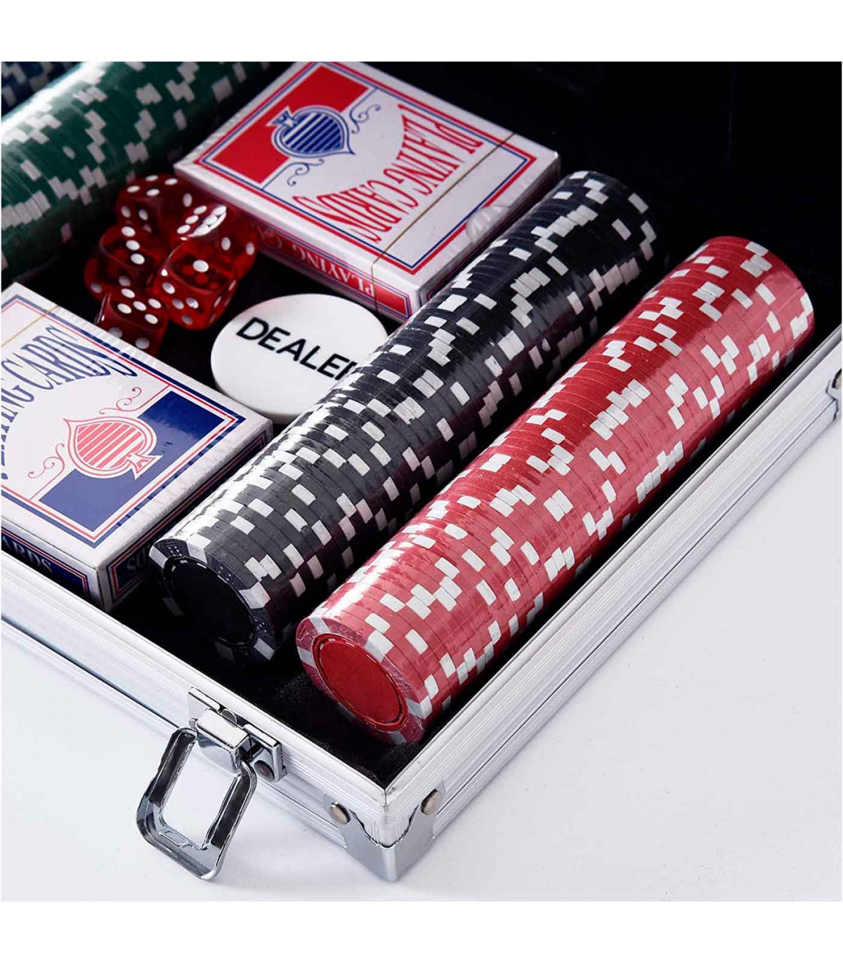 Tradineur - Juego de póker con 200 piezas - Fichas de 11,5 gramos, 2  Barajas de Cartas - Incluye maletín de metal - 8 x 31,5 x 2